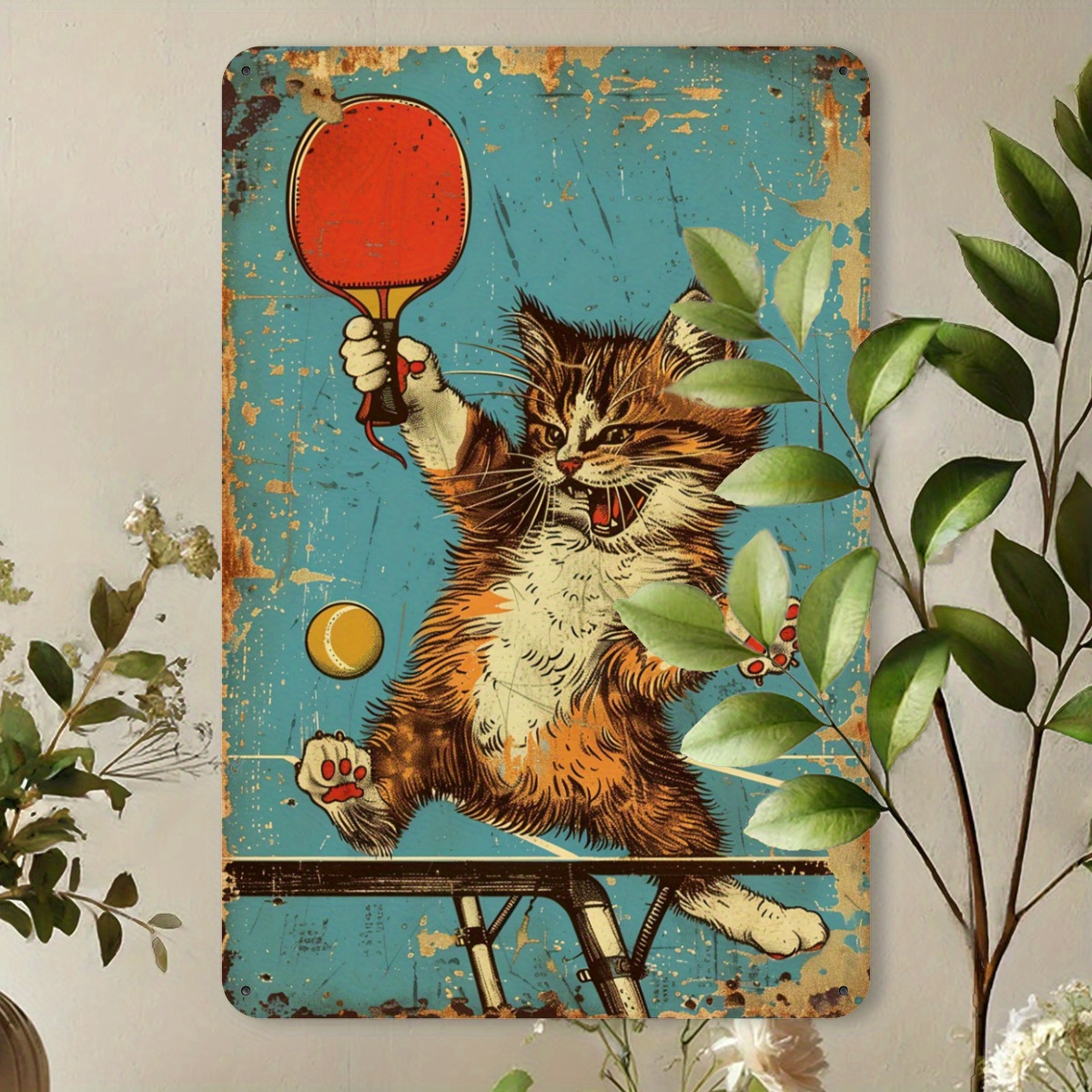 Home Gym Garden - Retro Table Tennis Cat Metal Iron